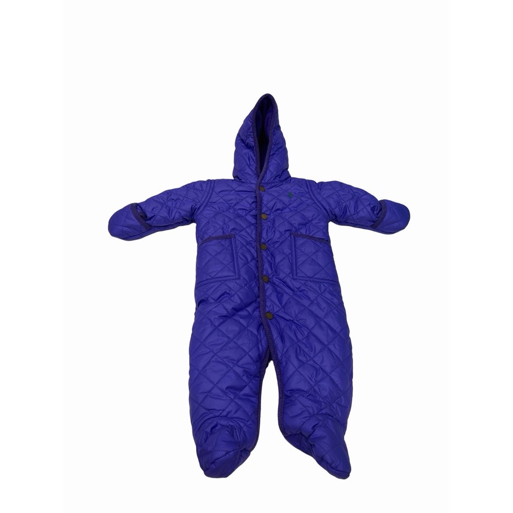 Ralph Lauren Purple Quilted Hood  Baby Winter Snowsuit Sz 6 Months Fleece Lined